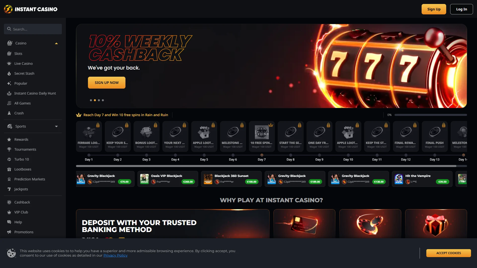 Instant Casino homepage