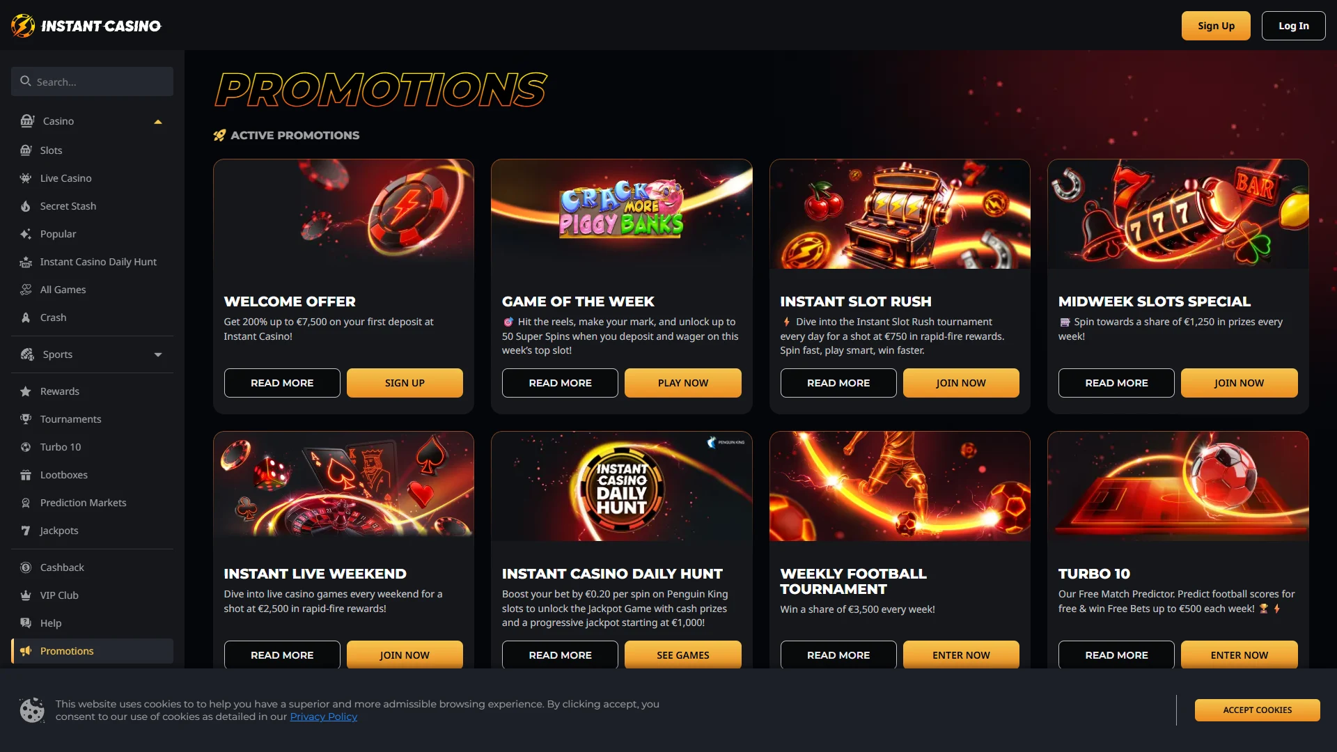Instant Casino promotions page